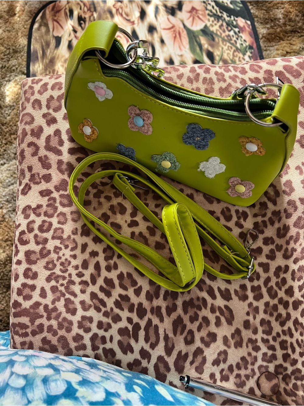 Lime Green Floral Appliqué Bag